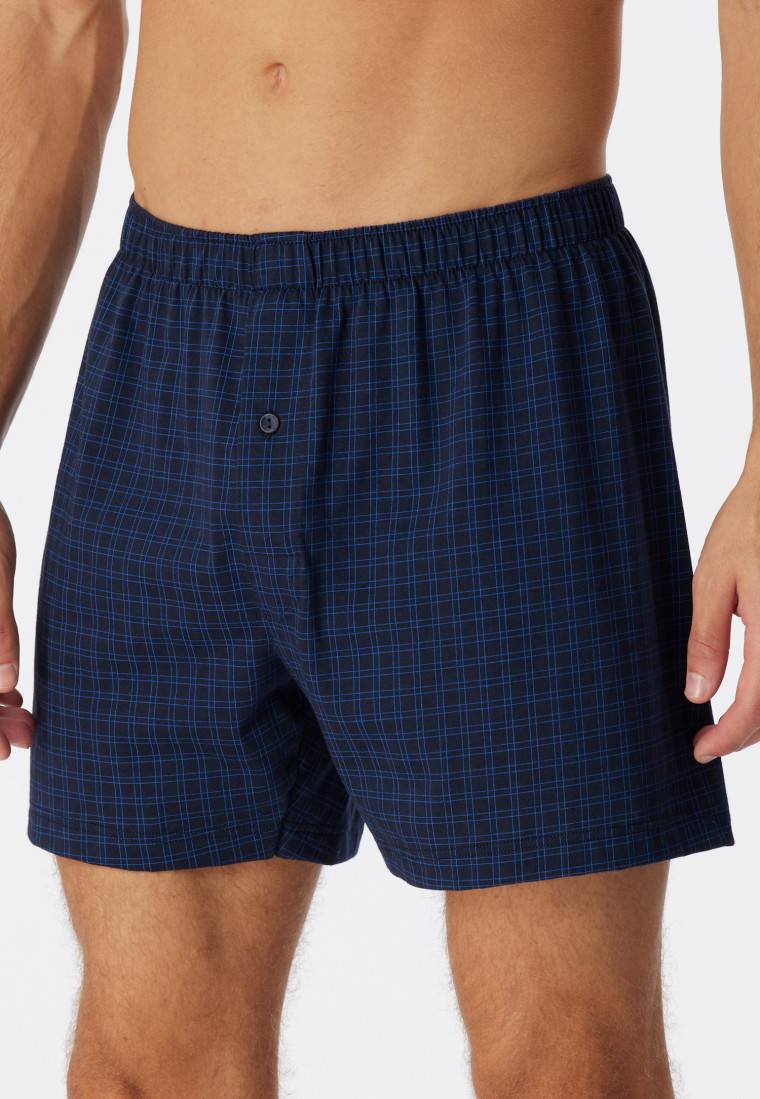 Schiesser Boxershorts Jersey dunkelblau karierte - Cotton Casuals Flash Sale