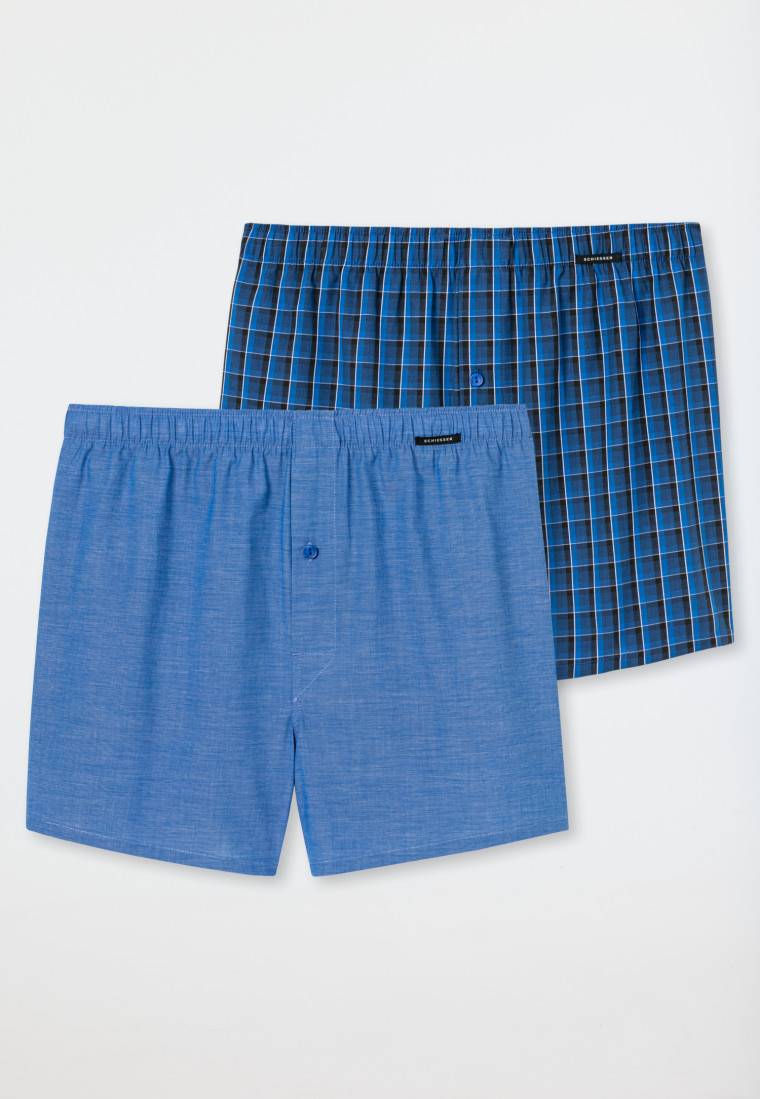 Schiesser Boxershorts 2er-Pack Webware royal kariert - Boxershorts Multipack Saisonschlussverkauf