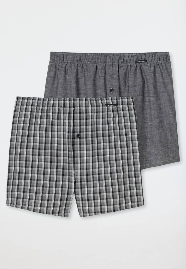 Schiesser Boxershorts 2er-Pack Webware schwarz kariert - Boxershorts Multipack Vatertagsangebot
