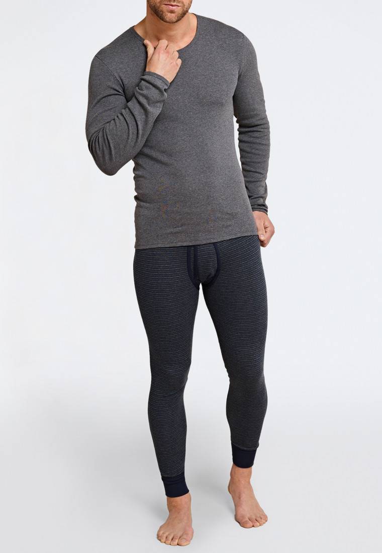 Schiesser Unterhose lang mit Eingriff dunkelblau geringelt - Feinripp melange Online Outlet