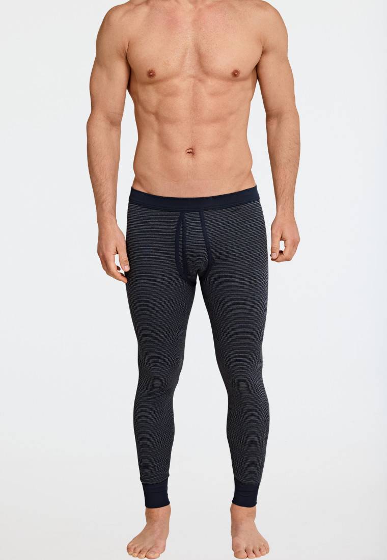 Schiesser Unterhose lang mit Eingriff dunkelblau geringelt - Feinripp melange Online Outlet