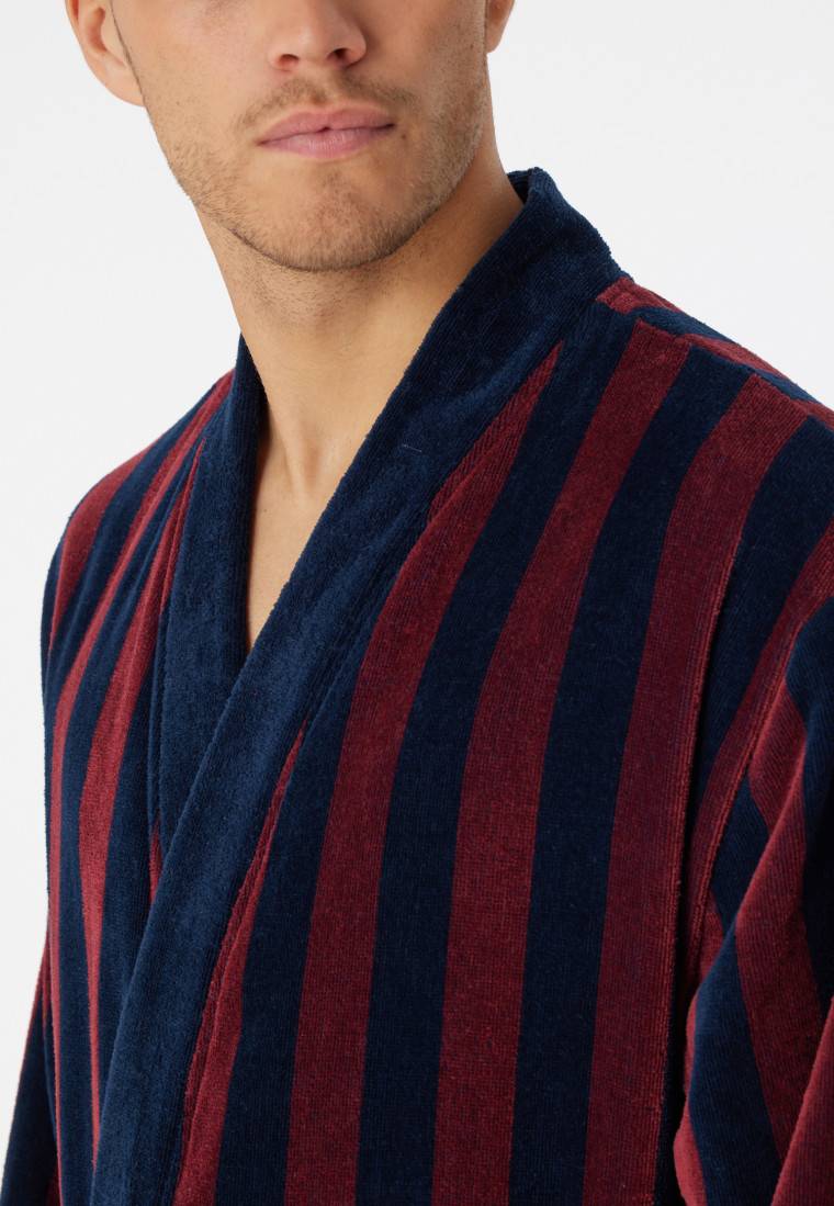 Schiesser Bademantel Softvelours bordeaux gestreift - Essentials Super Sparpreis