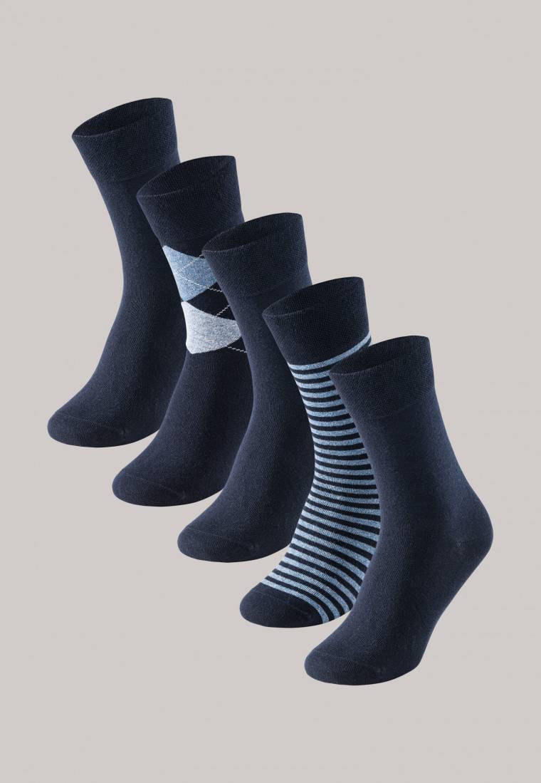 Schiesser Herrensocken 5er-Pack stay fresh gemustert nachtblau - Bluebird Super Rabatt