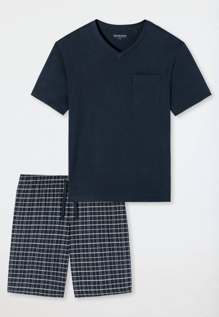 Schiesser Schlafanzug kurz Jersey V-Ausschnitt blau - Ebony Meist gekauft