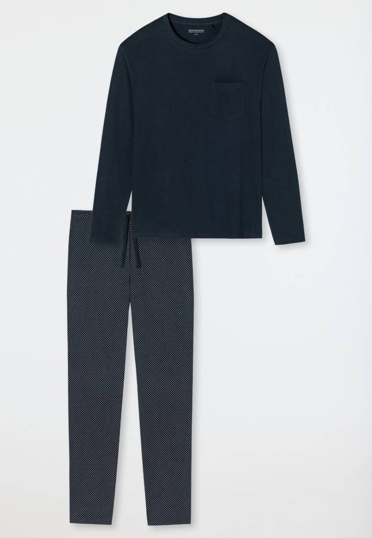 Schiesser Schlafanzug lang Jersey blau - Ebony Kostenloser Versand