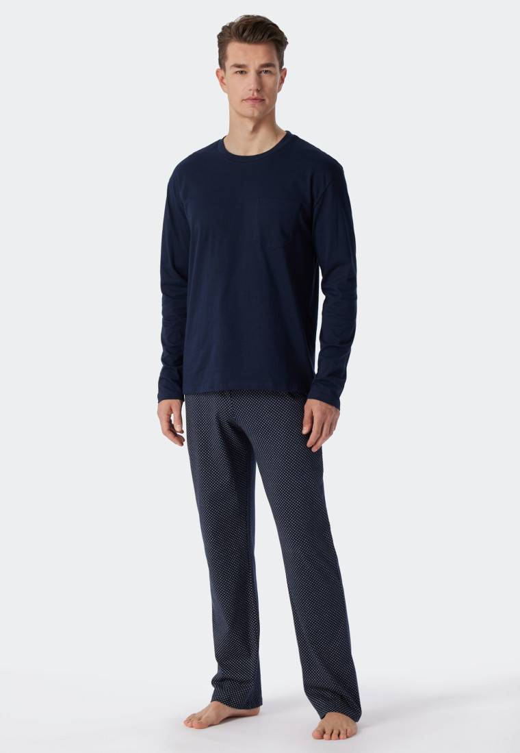 Schiesser Schlafanzug lang Jersey blau - Ebony Kostenloser Versand