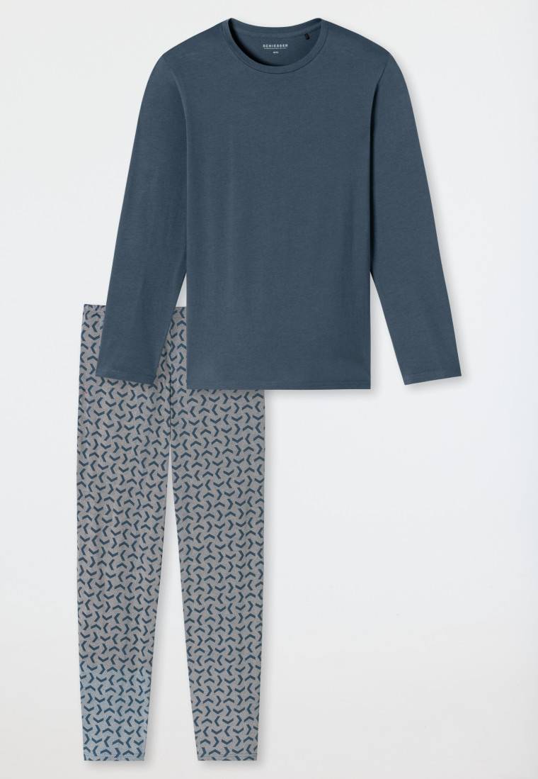 Schiesser Schlafanzug lang jeansblau - Casual Essentials Rabatt