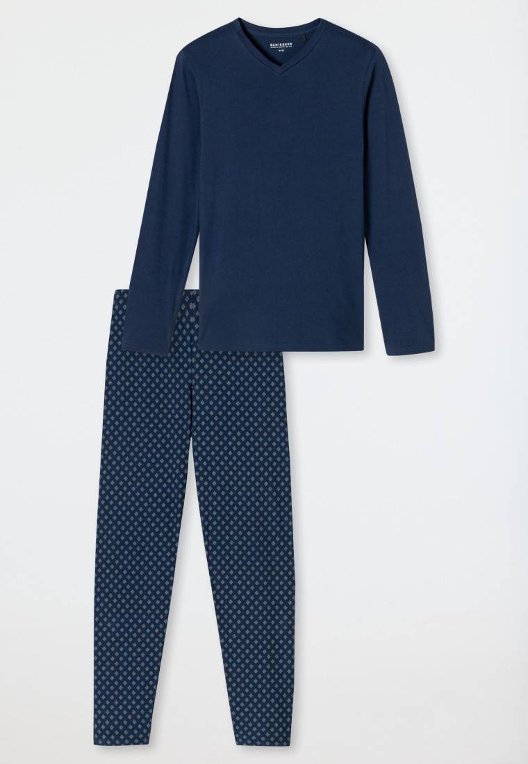 Schiesser Schlafanzug lang V-Ausschnitt admiral - Casual Essentials Großer Ausverkauf