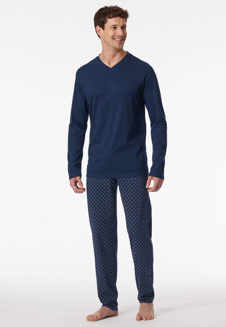Schiesser Schlafanzug lang V-Ausschnitt admiral - Casual Essentials Großer Ausverkauf