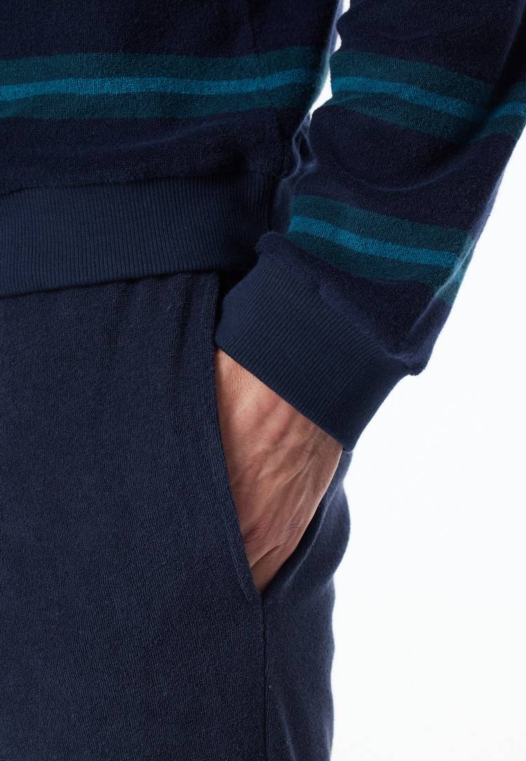 Schiesser Schlafanzug lang Frottee Bündchen Streifen petrol - Casual Nightwear Online Shopping