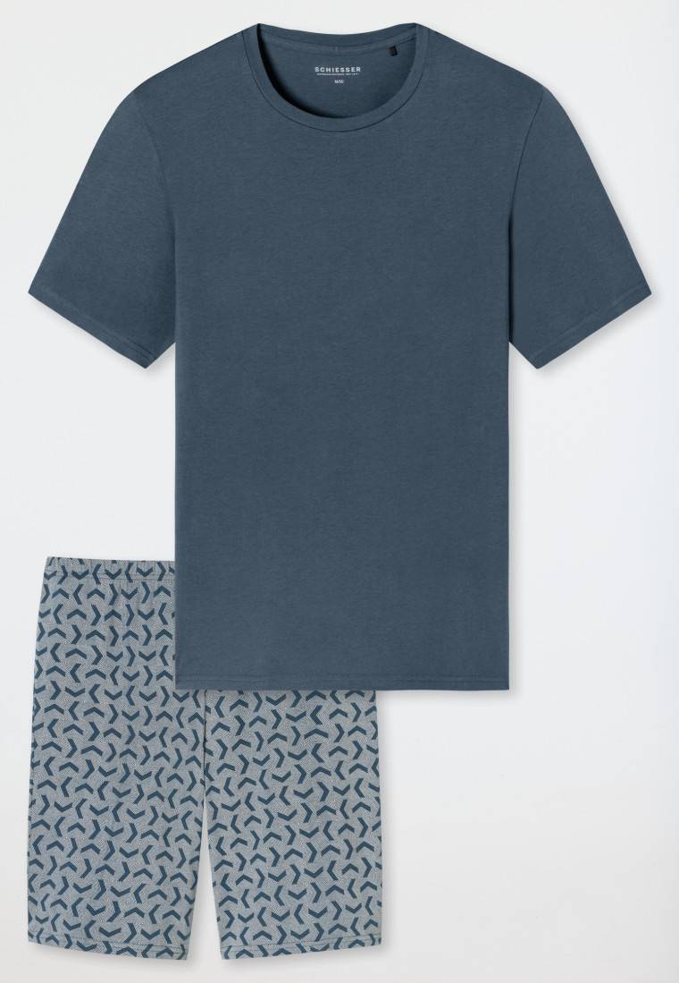 Schiesser Schlafanzug kurz jeansblau gemustert - Casual Essentials Preisnachlass