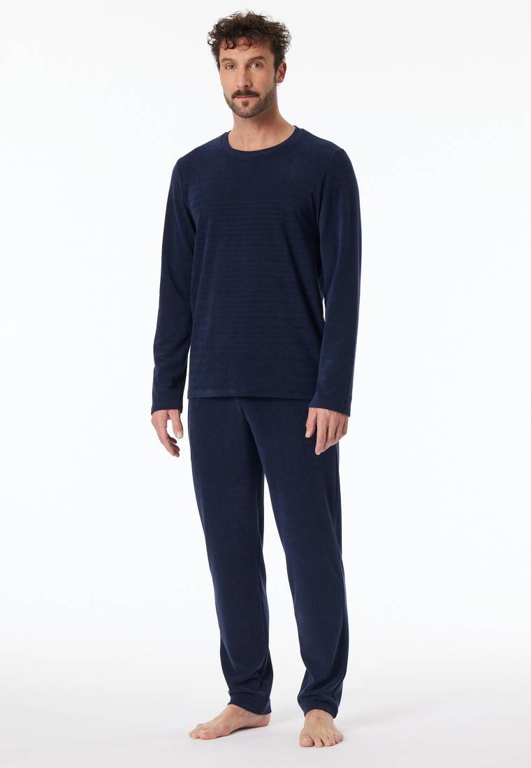 Schiesser Schlafanzug lang Frottee Streifen petrol - Casual Nightwear Cyber Monday
