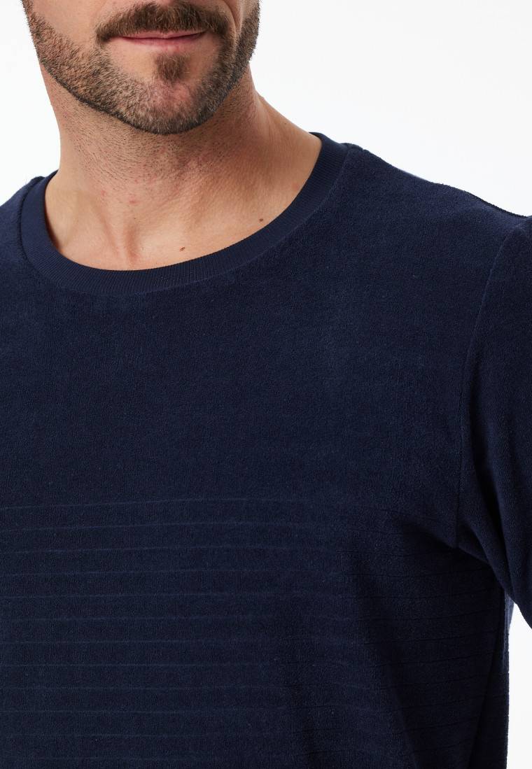 Schiesser Schlafanzug lang Frottee Streifen petrol - Casual Nightwear Cyber Monday
