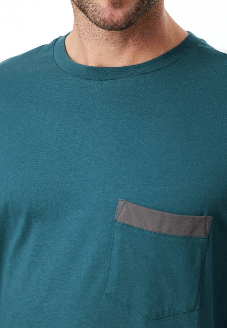 Schiesser Schlafanzug lang Organic Cotton Karos petrol - Comfort Nightwear Muttertagsangebot