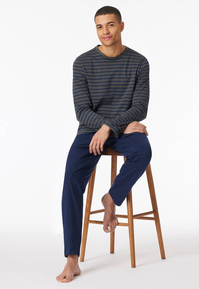 Schiesser Schlafanzug lang Streifen anthrazit - Casual Essentials Neueste Mode