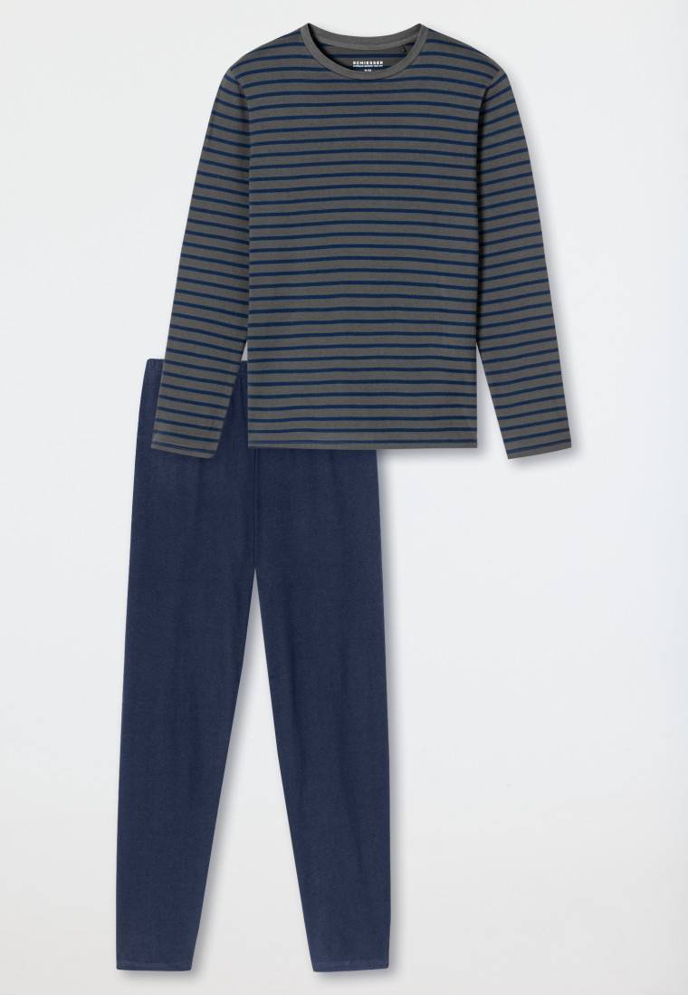 Schiesser Schlafanzug lang Streifen anthrazit - Casual Essentials Neueste Mode
