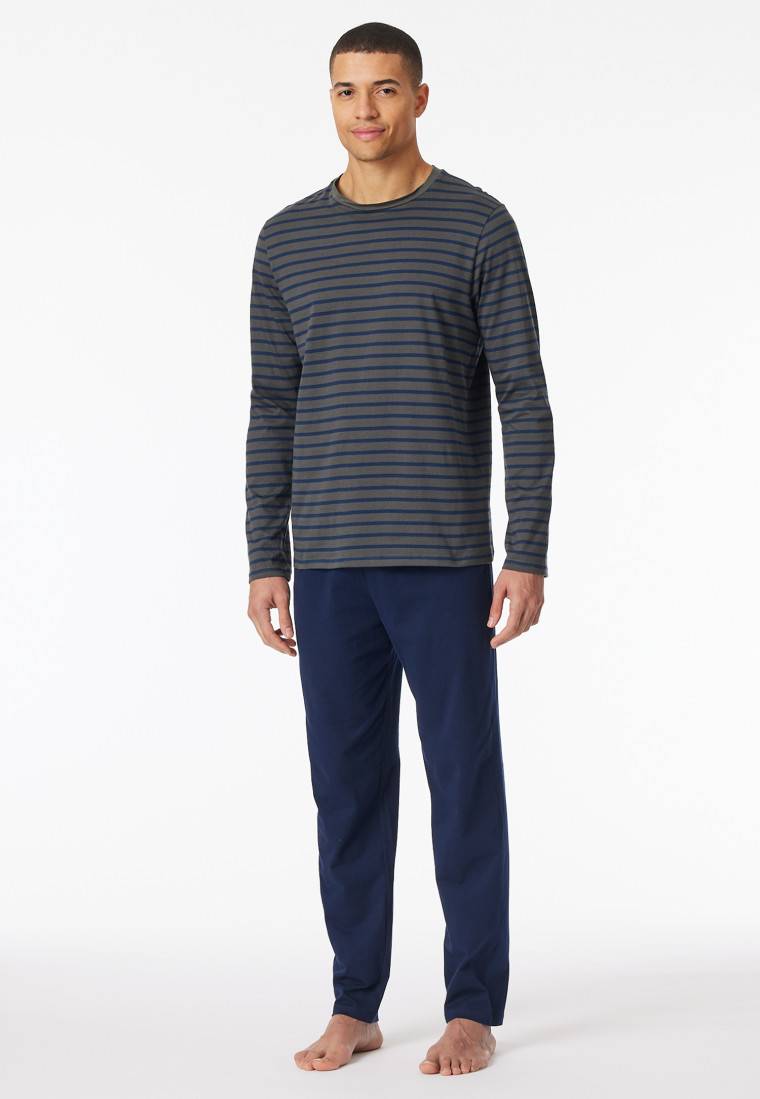 Schiesser Schlafanzug lang Streifen anthrazit - Casual Essentials Neueste Mode