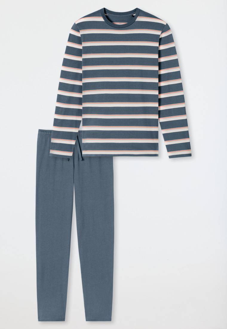Schiesser Schlafanzug lang Streifen jeansblau - Casual Nightwear Online Outlet