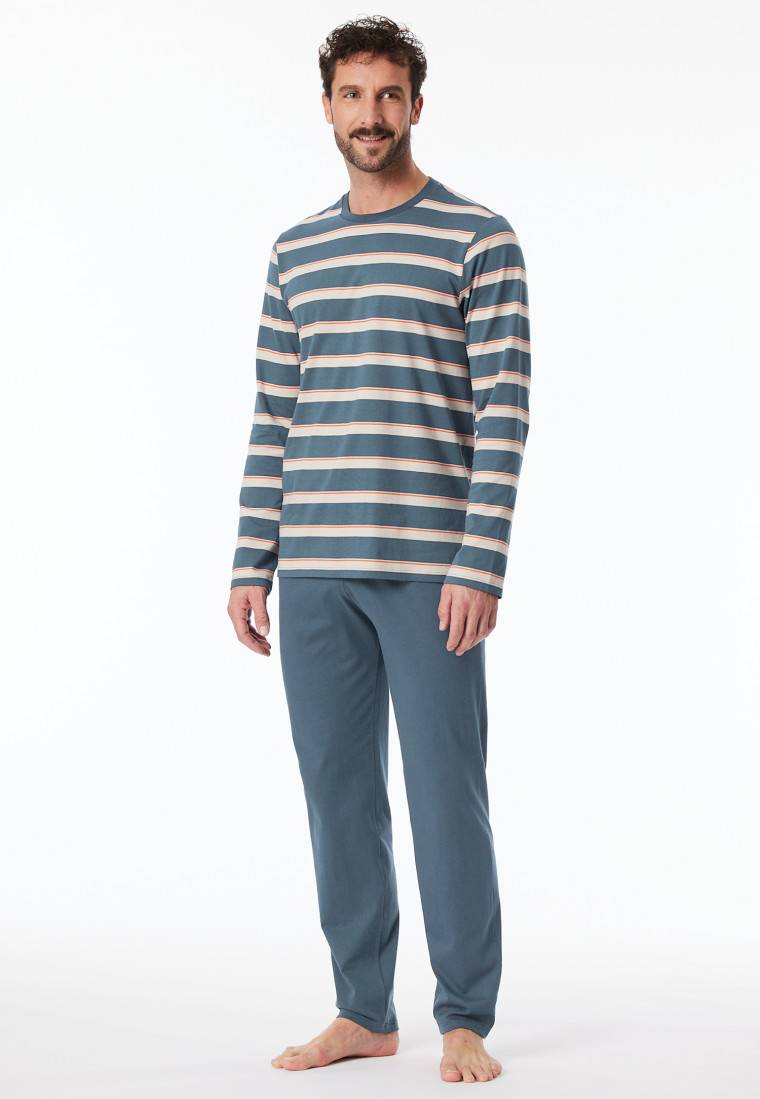 Schiesser Schlafanzug lang Streifen jeansblau - Casual Nightwear Online Outlet
