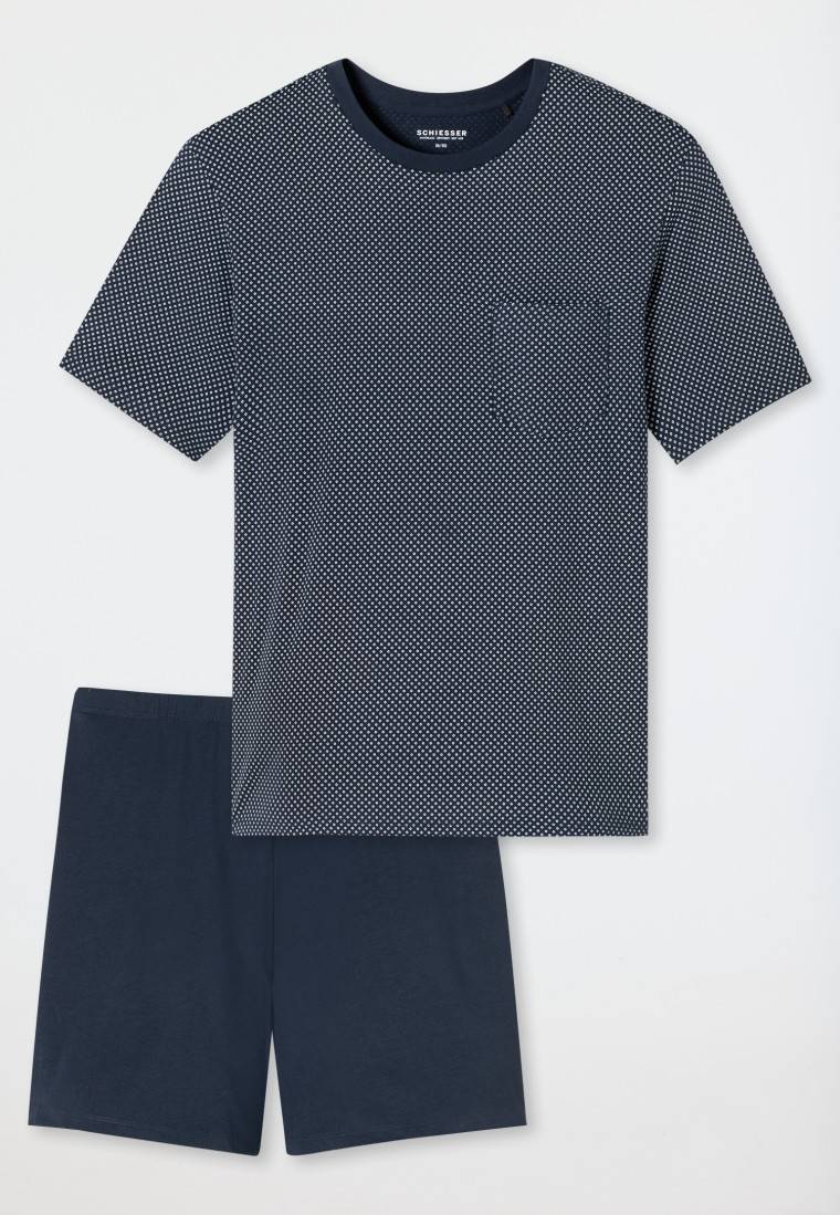 Schiesser Schlafanzug kurz nachtblau gemustert - Comfort Essentials Exklusive Angebote