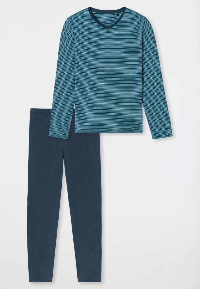 Schiesser Schlafanzug lang Streifen jeansblau - Long Life Soft Blitzangebot