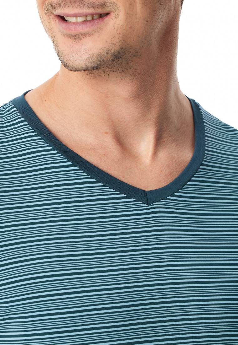 Schiesser Schlafanzug lang Streifen jeansblau - Long Life Soft Blitzangebot