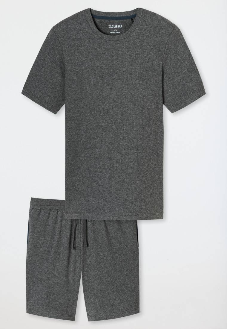 Schiesser Schlafanzug Doppelripp kurz dunkelgrau meliert - Modern Nightwear Neuheiten
