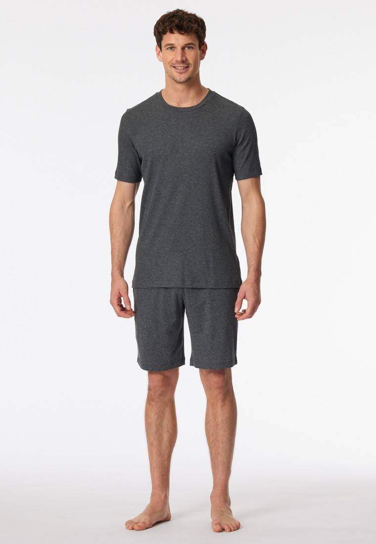 Schiesser Schlafanzug Doppelripp kurz dunkelgrau meliert - Modern Nightwear Neuheiten