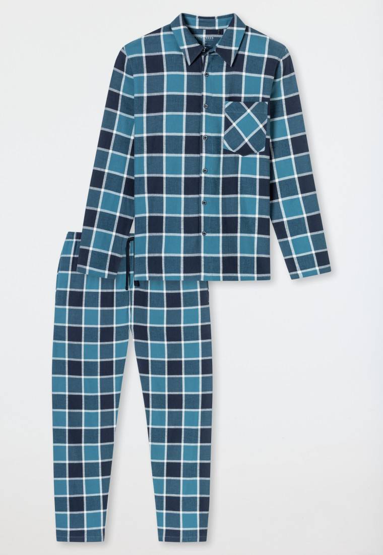 Schiesser Pyjama Webware Flanell jeansblau kariert - Selected Premium Warming Bestseller