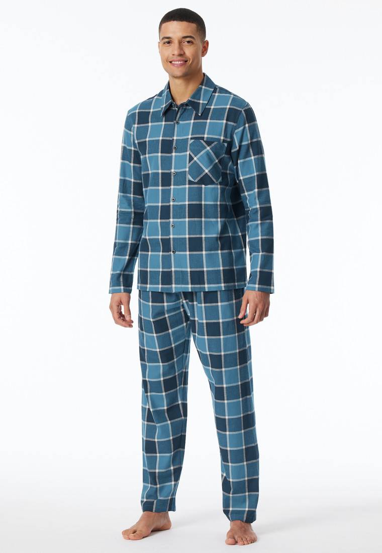 Schiesser Pyjama Webware Flanell jeansblau kariert - Selected Premium Warming Bestseller