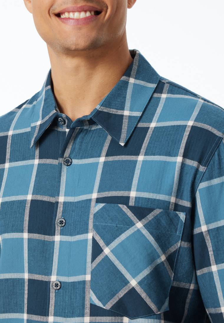 Schiesser Pyjama Webware Flanell jeansblau kariert - Selected Premium Warming Bestseller