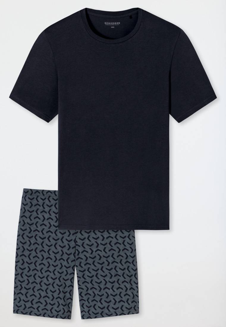 Schiesser Schlafanzug kurz nachtblau gemustert - Casual Essentials Saisonale Angebote