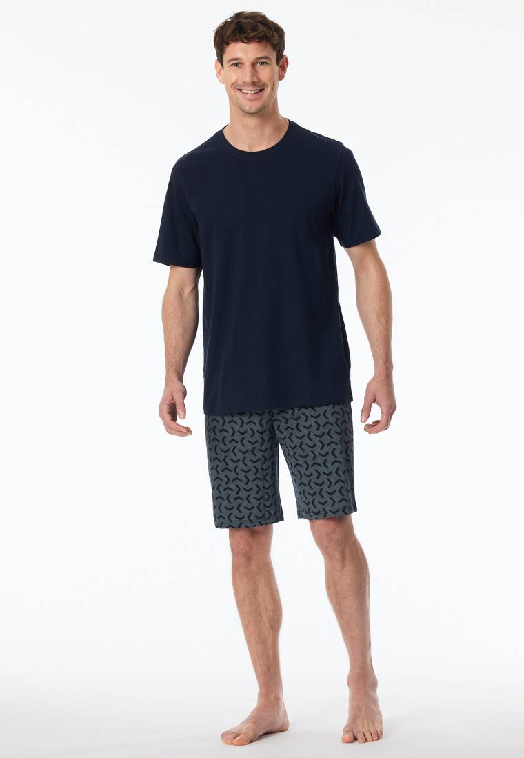 Schiesser Schlafanzug kurz nachtblau gemustert - Casual Essentials Saisonale Angebote