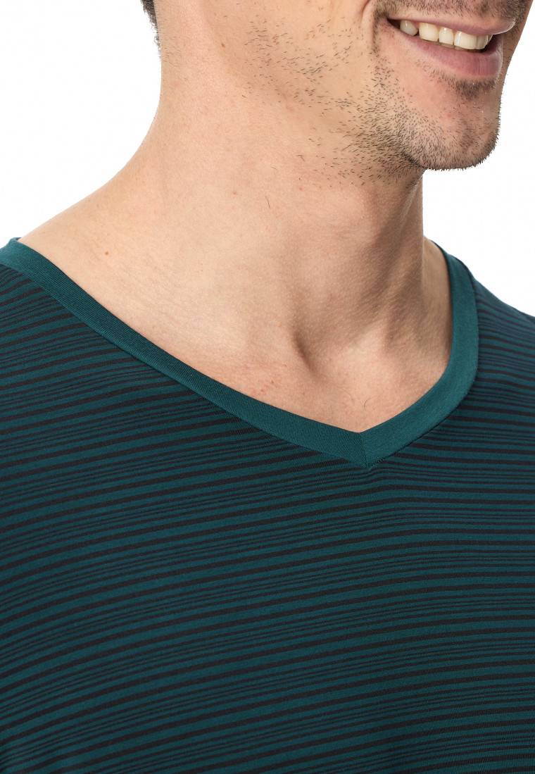 Schiesser Schlafanzug lang Streifen petrol - Long Life Soft VIP-Rabatte