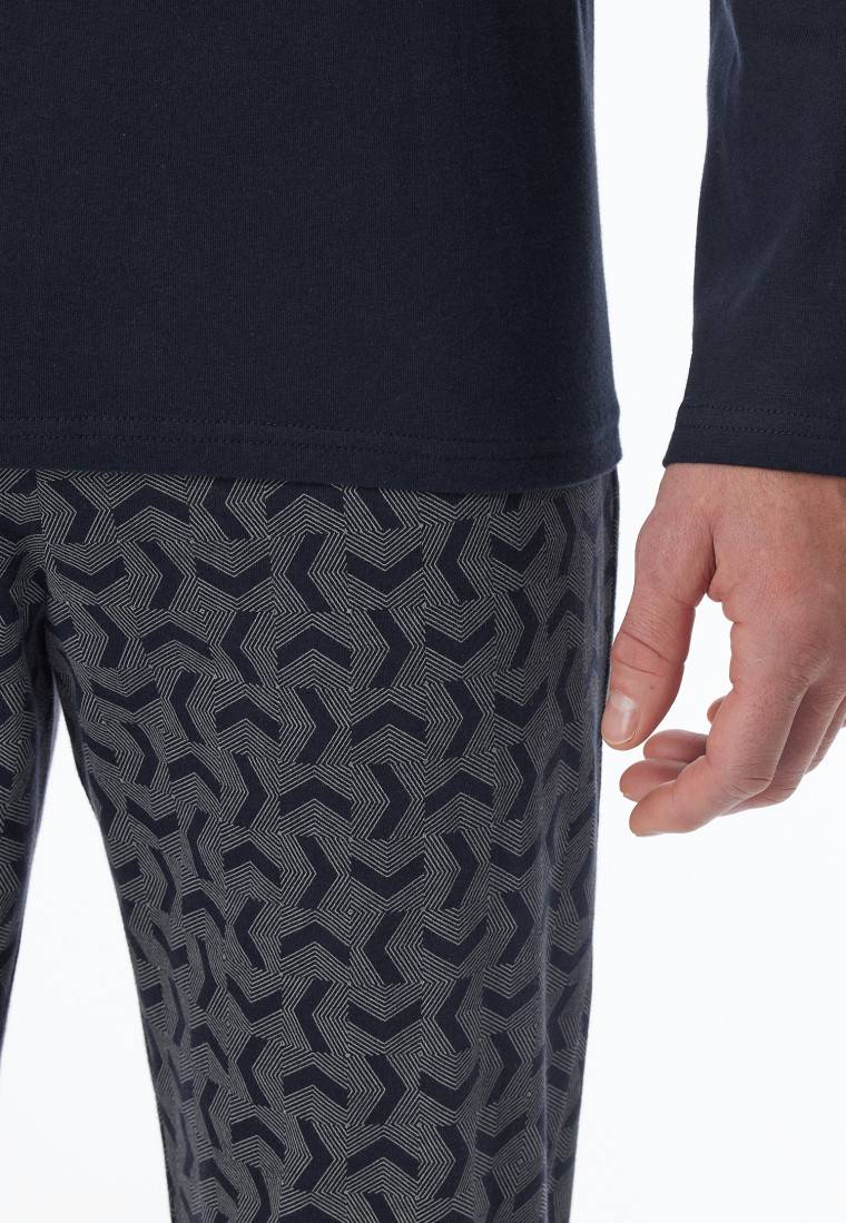 Schiesser Schlafanzug lang Bündchen nachtblau - Casual Essentials Tiefpreis