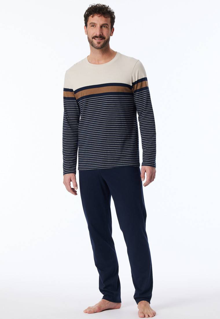 Schiesser Schlafanzug lang Streifen nachtblau - Casual Nightwear Super Sparpreis