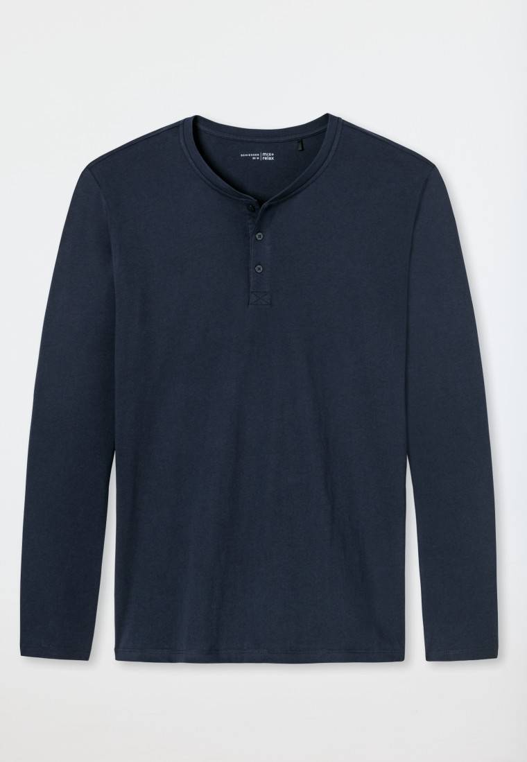 Schiesser Shirt langarm Jersey Knopfleiste dunkelblau - Mix+Relax JETZT KAUFEN