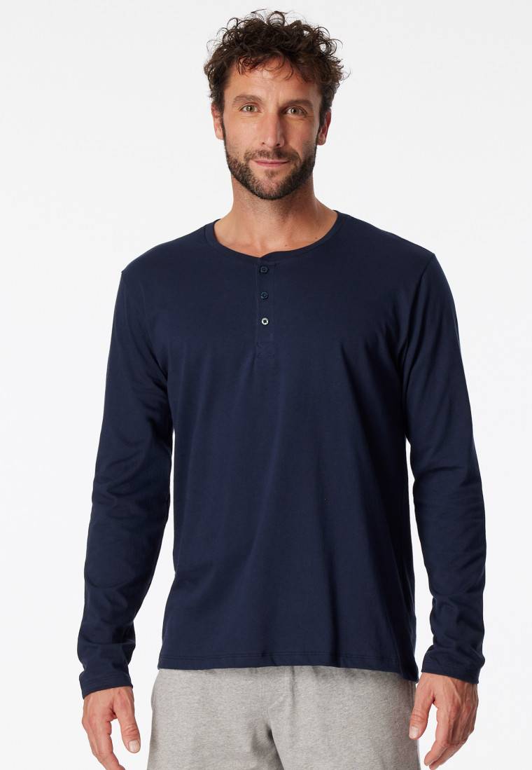 Schiesser Shirt langarm Jersey Knopfleiste dunkelblau - Mix+Relax JETZT KAUFEN