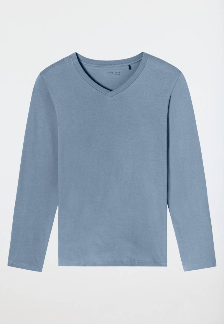 Schiesser Shirt langarm V-Ausschnitt blaugrau - Mix+Relax Letzte 2 Tage