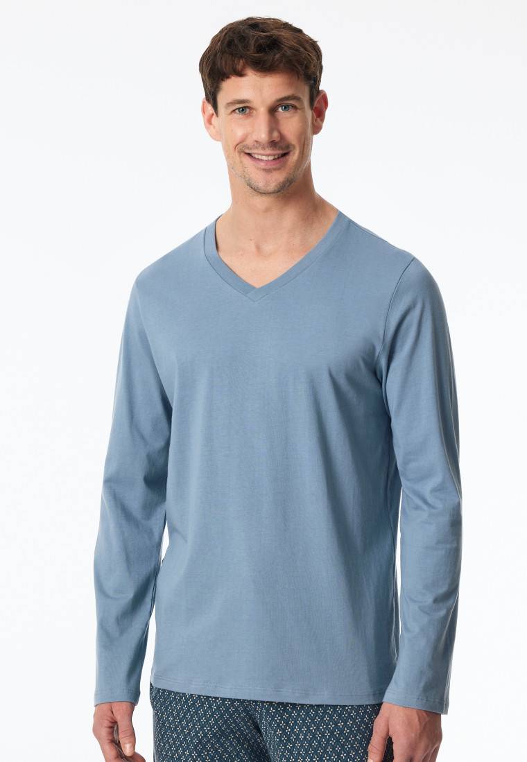 Schiesser Shirt langarm V-Ausschnitt blaugrau - Mix+Relax Letzte 2 Tage