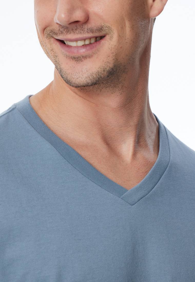 Schiesser Shirt langarm V-Ausschnitt blaugrau - Mix+Relax Letzte 2 Tage