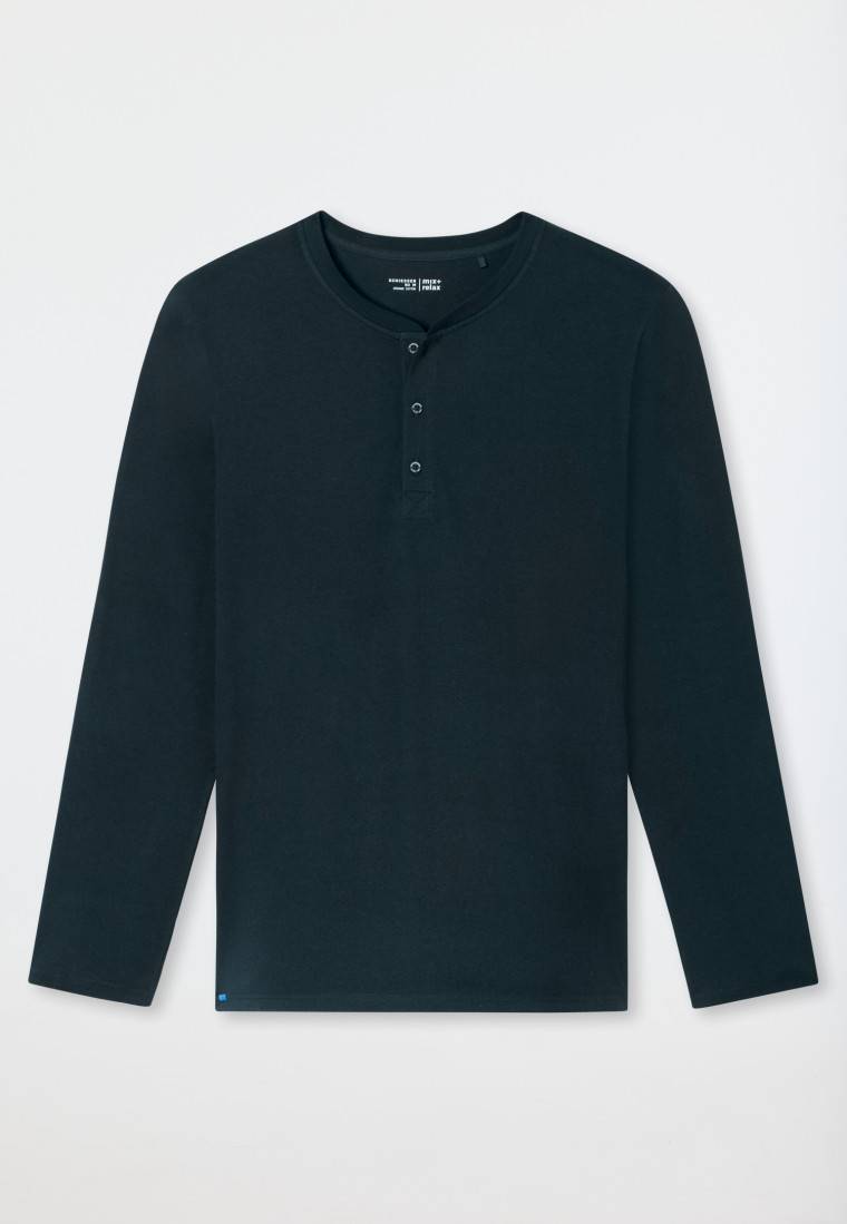 Schiesser Shirt langarm Knopfleiste nachtblau - Mix+Relax Nur noch ein Tag übrig