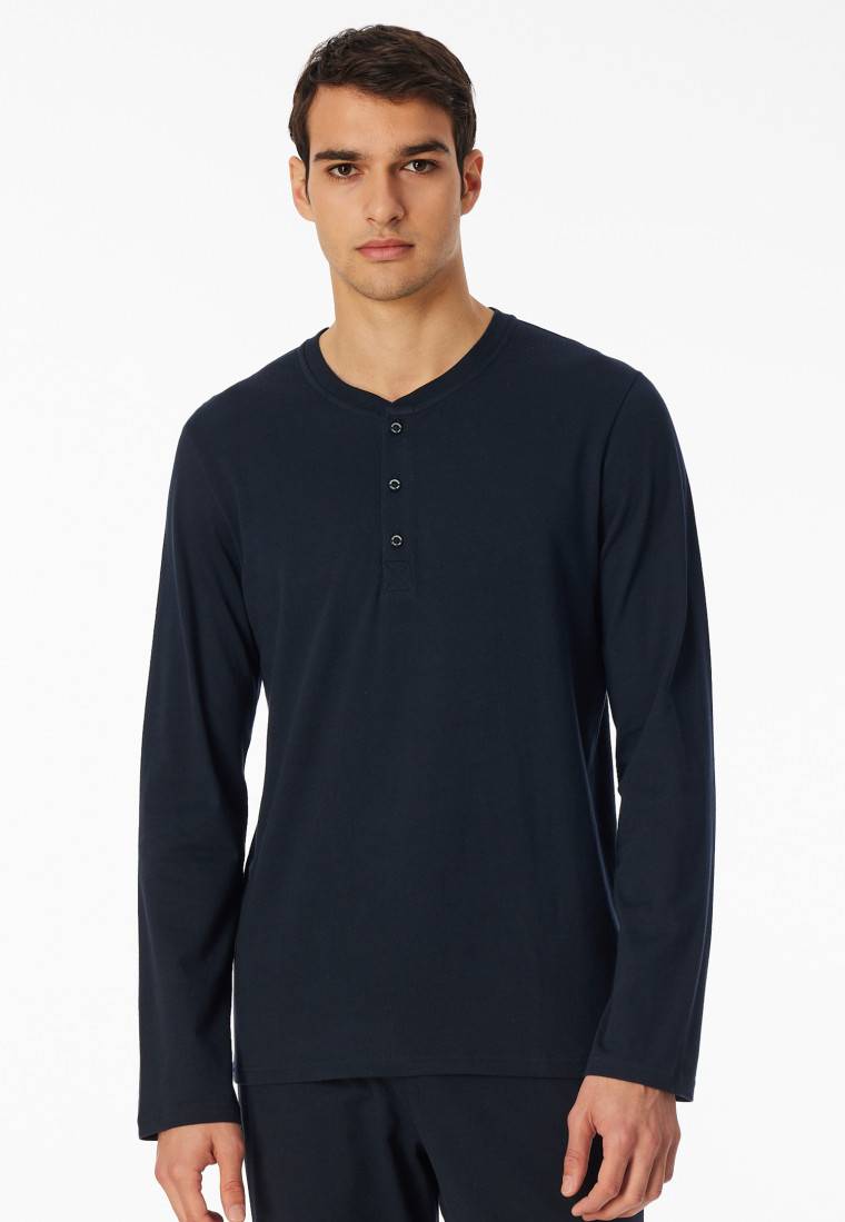 Schiesser Shirt langarm Knopfleiste nachtblau - Mix+Relax Nur noch ein Tag übrig