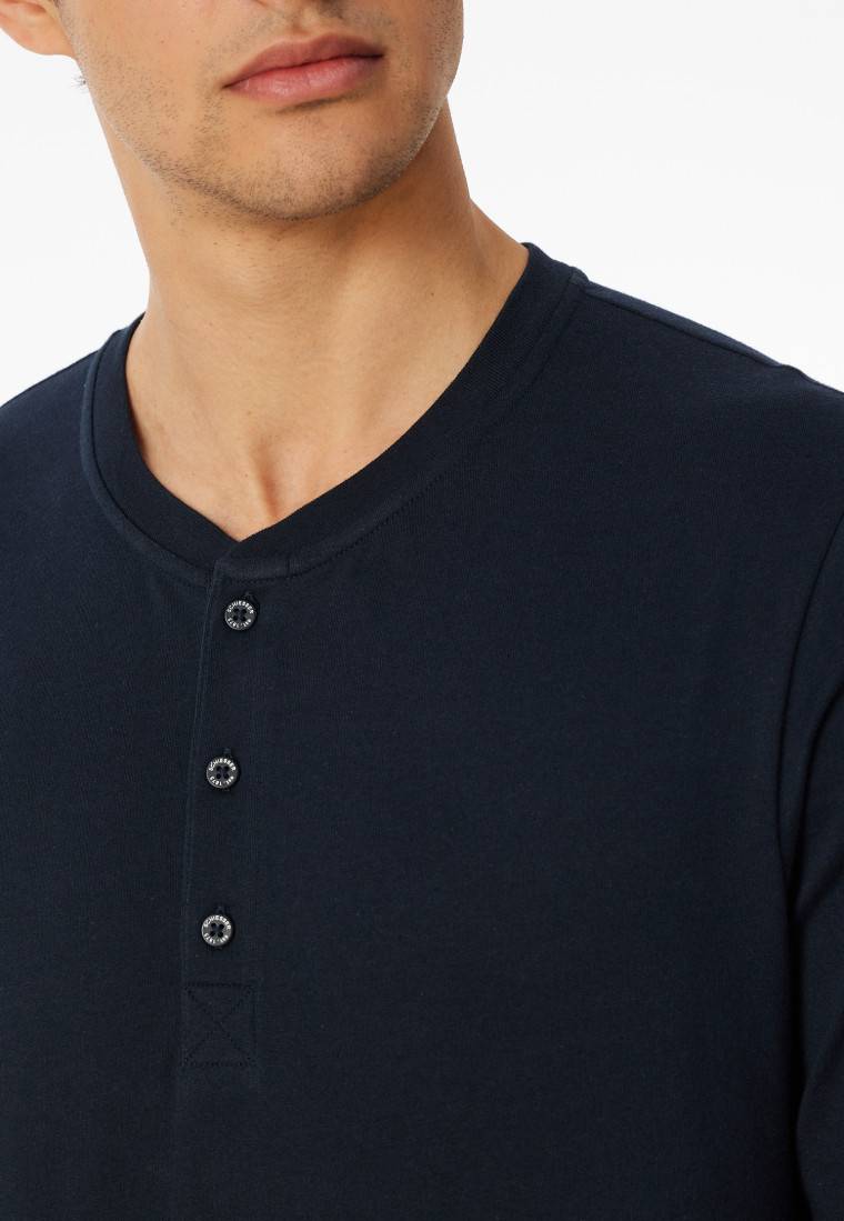 Schiesser Shirt langarm Knopfleiste nachtblau - Mix+Relax Nur noch ein Tag übrig