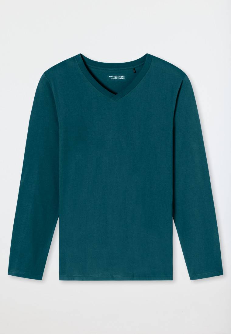 Schiesser Shirt langarm V-Ausschnitt petrol - Mix+Relax Super Rabatt