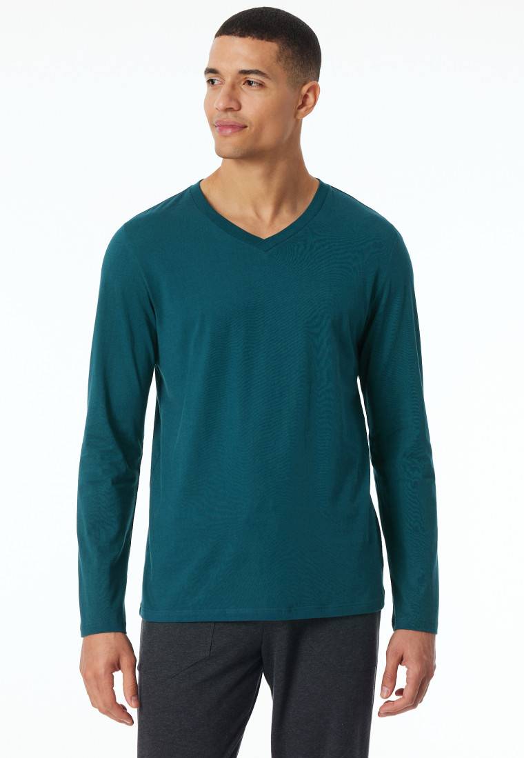 Schiesser Shirt langarm V-Ausschnitt petrol - Mix+Relax Super Rabatt