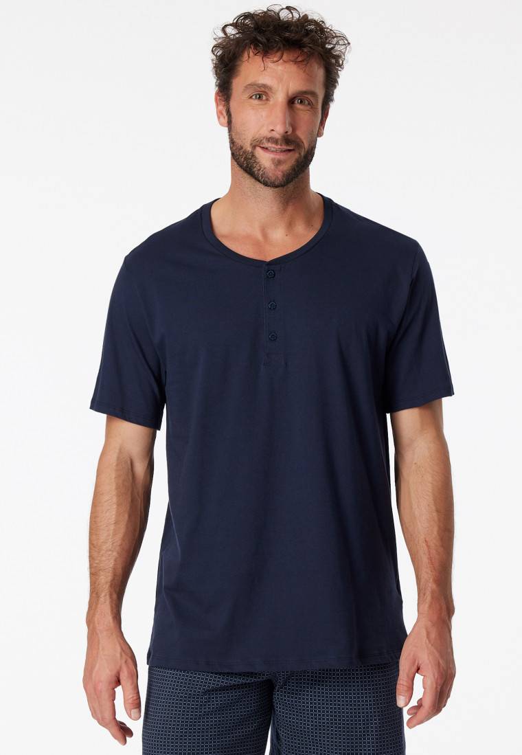 Schiesser Shirt kurzarm Jersey Knopfleiste dunkelblau - Mix+Relax Kostenloser Versand international
