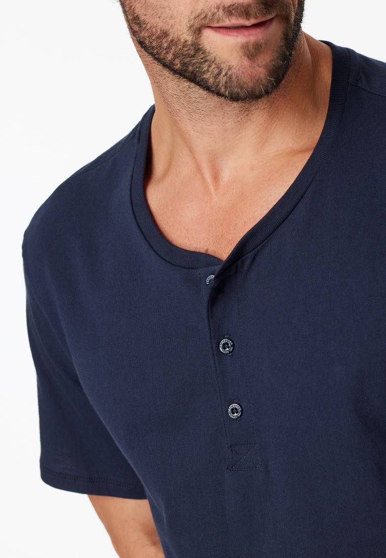 Schiesser Shirt kurzarm Jersey Knopfleiste dunkelblau - Mix+Relax Kostenloser Versand international