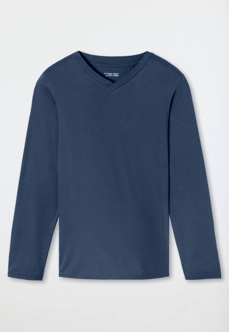 Schiesser Shirt langarm V-Ausschnitt royal - Mix+Relax Fabrikladen