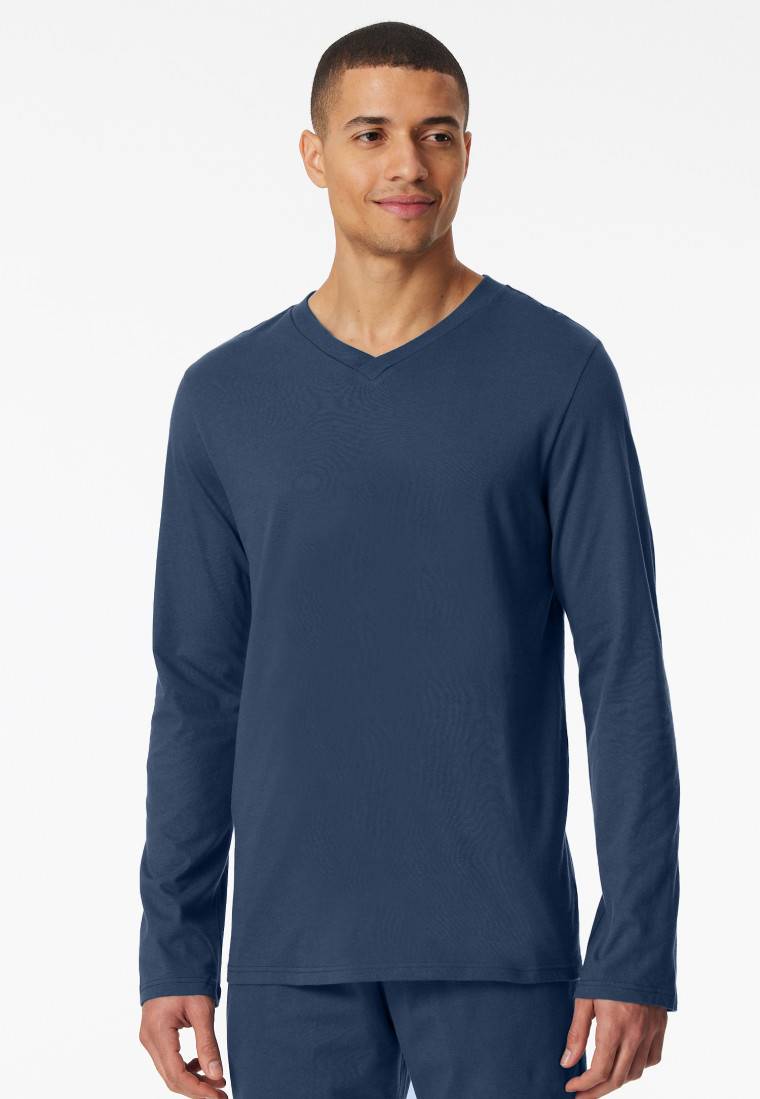 Schiesser Shirt langarm V-Ausschnitt royal - Mix+Relax Fabrikladen